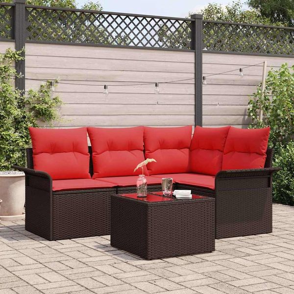 vidaXL Gartensofa-set mit Kissen 5 pcs Braun Poly-Rattan 3345354
