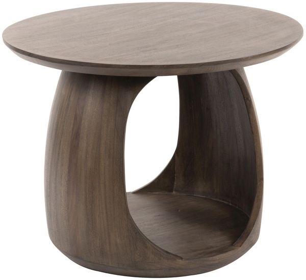 Beistelltisch Caviro aus massivem Akazienholz, skulpturales Design, modern, Braun, mit Ablagefläche