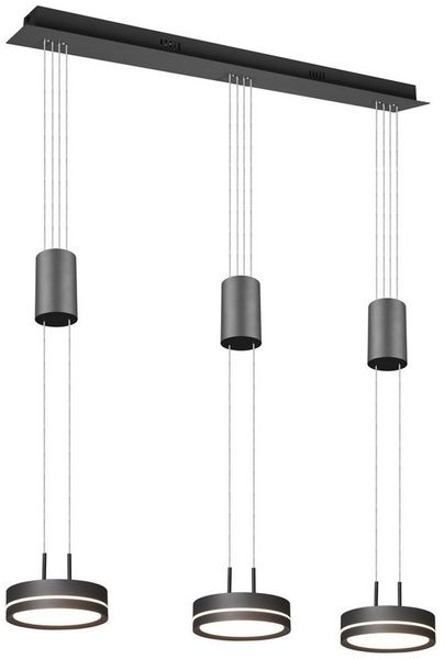 LED Pendelleuchte FRANKLIN 3-flammig höhenverstellbar dimmbar Anthrazit, B: 85cm