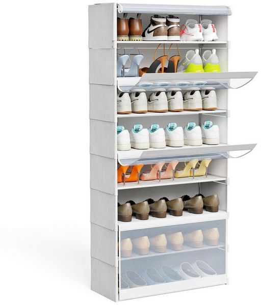 JEOBEST Schuhregal 8-stufiger Schuhschrank, mit Staubdichtem, Schuh-Organizer, Platzsparend, Schuhaufbewahrung aus Stoff, PP-Kunststoff