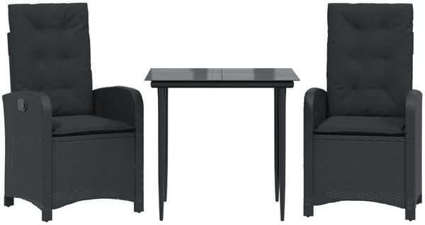 vidaXL 3-tlg. Garten-Essgruppe mit Kissen Schwarz Poly Rattan 3212310 Bild 2