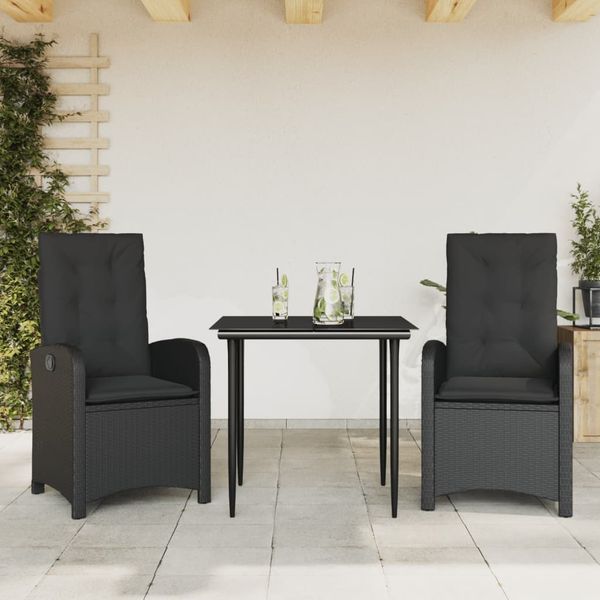 vidaXL 3-tlg. Garten-Essgruppe mit Kissen Schwarz Poly Rattan 3212310