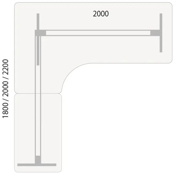 Höhenverstellbarer Tisch DNA Anthrazit 2000x2000 mm links 3 Beine/schwarz