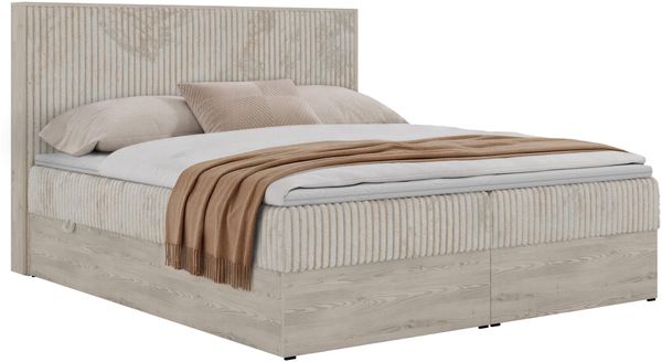 Boxspringbett NORDIC 140 x 200 cm, Doppelbett, Topper T25, Multipocket-Matratzen H3, holz Optik, Bettkasten, Polsterbett - Beige Cord Bild 7