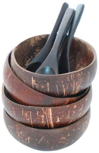 BOURGH Schale BOLORO Kokusnussschalen 4 Schalen + 4 Löffel, Kokosnuss, (set)