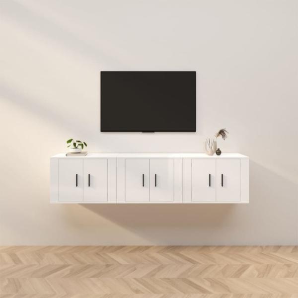 vidaXL TV-Wandschränke 3 Stk. Hochglanz-Weiß 57x34,5x40 cm 3188344