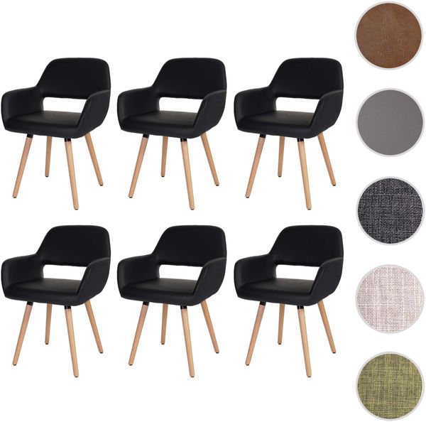 6er-Set Esszimmerstuhl HWC-A50 II, Stuhl Küchenstuhl, Retro 50er Jahre Design ~ Kunstleder, schwarz, helle Beine