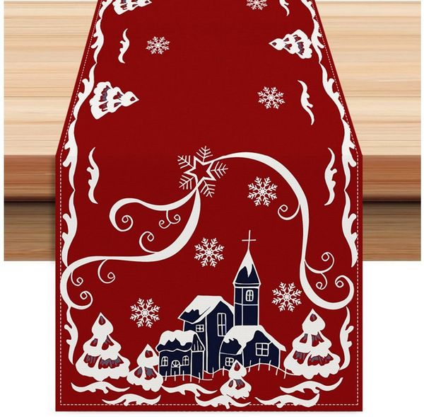LAPAPRO Tischläufer Weihnachtlicher Leinen Tischläufer mit Druck Festliche Tischdekoration
