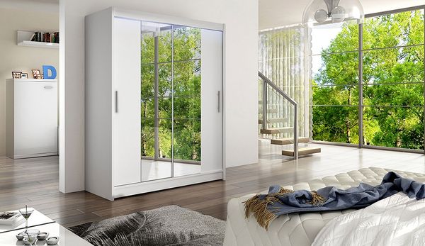 Kleiderschrank Westa II, mit RGB LED Beleuchtung, Farbe: Weiß / Spiegel