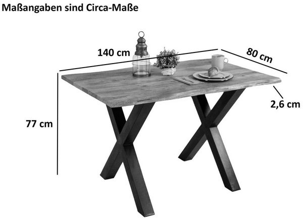 SAM® Baumkantentisch Panther, Mangoholz, Baumkante, verschiedene Metallgestelle