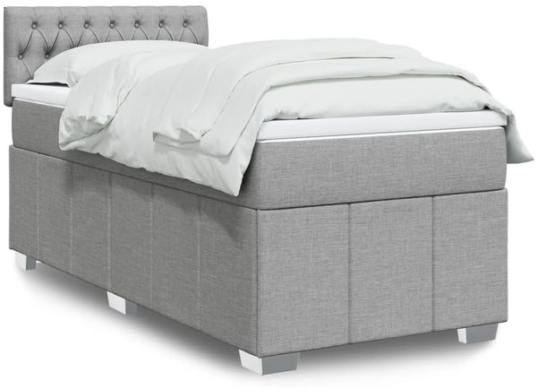 vidaXL Boxspringbett mit Matratze Hellgrau 90x200 cm Stoff 3286958