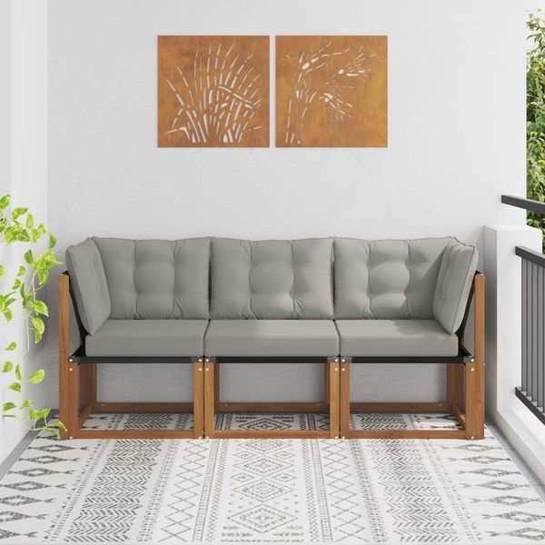 vidaXL Outdoor Mittel- und Ecksofa mit Kissen 3 Stück Natur 900622