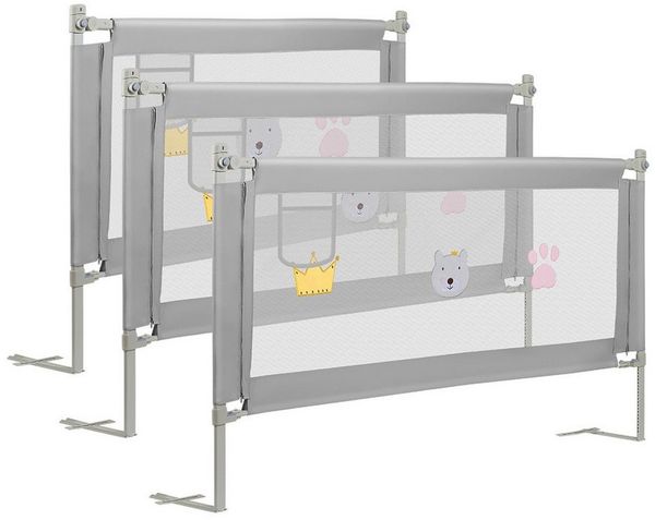 Clanmacy Bettschutzgitter 3X Bettgitter Bettschutzgitter Kinderbettgitter Kinder Baby Bettschutz (150+180+180CM, 3 St), aus Metall