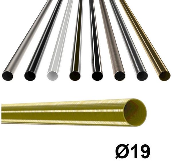 MDEKOR Gardinenstange Gardinenrohr aus Metall – Stahlrohr für Stangen Ø 16, 19 & 25 mm, Ø 19 mm Messing Gold, Länge 120 cm