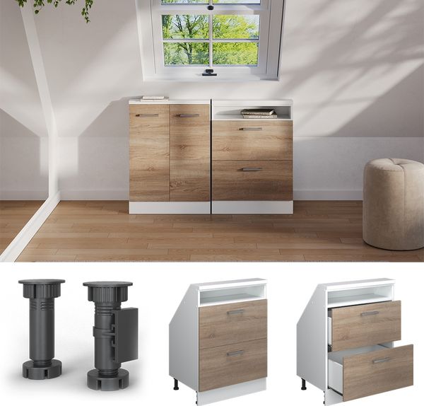 Küchenschrank für Dachschrägen R-Line Sonoma 60 cm mit 2 Schubladen Vicco Bild 2