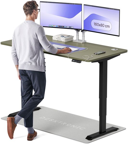 Desktronic HomePro Elektrisch höhenverstellbarer Schreibtisch 160x80cm Schwarz/Grün mit Memory-Funktion, Anti-Kollisions Technologie, USB-A und USB-C-Ladeanschlüssen