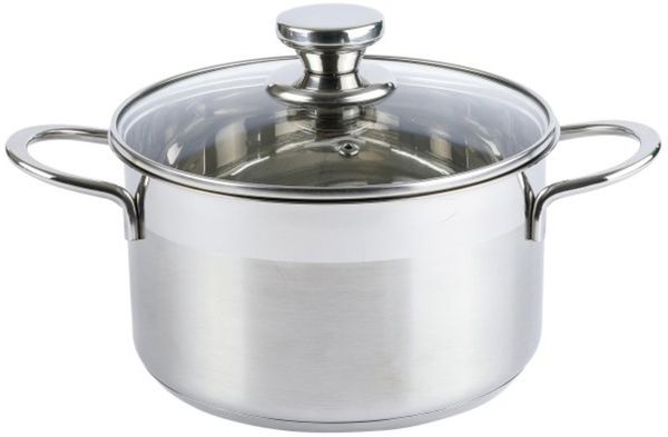 Edelstahl-Kochtopf mit Glasdeckel, geeignet für alle Herdarten ø18 cm