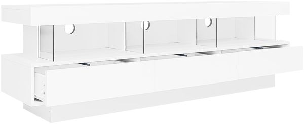 TV-Schrank, Hochglanz, mit 3 Glasfächern, App-LED-Licht & Musikmodus, 160x38x50,5 cm, Weiß Bild 9