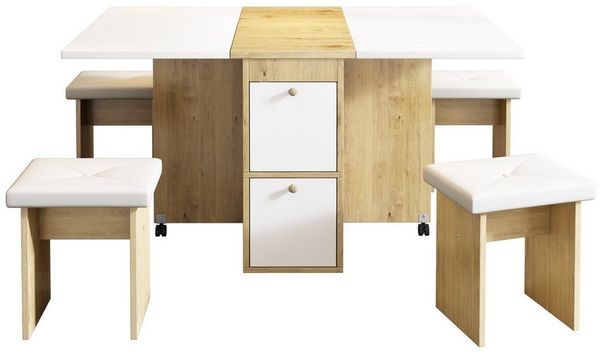 KLAM HOME Essgruppe Esstisch-Set Klappbarer Tisch 120*80*75cm, (1 Esstisch 4 Stühlen), Mit Riemenscheibe Ausziehbarer Esszimmertisch