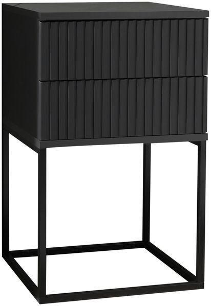 MARLE Nachttisch in Graphit - Moderner Nachtschrank mit Schubladen und schwarzem Metallgestell - 40 x 65 x 38,5 cm (B/H/T)