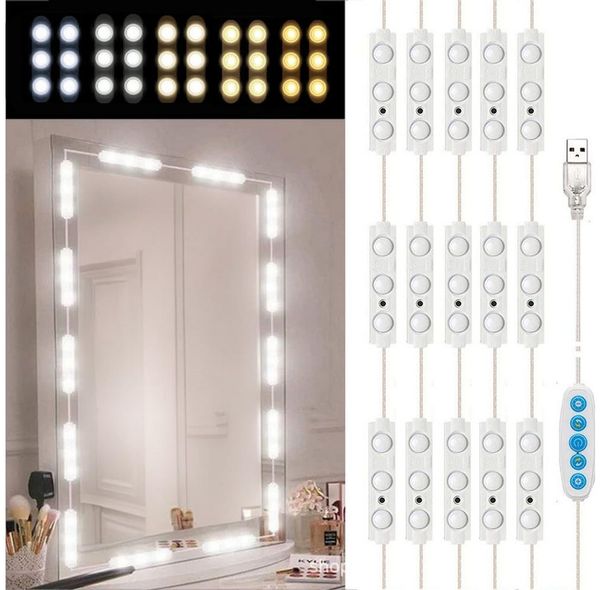 TUWENA LED-Lichtspiegel 5M Spiegelleuchte mit 45 Leds, 5 Farben Dimmbar Spiegel Beleuchtung, Make Up Licht, Schminktisch Beleuchtung, LED Schminkspiegel Kit