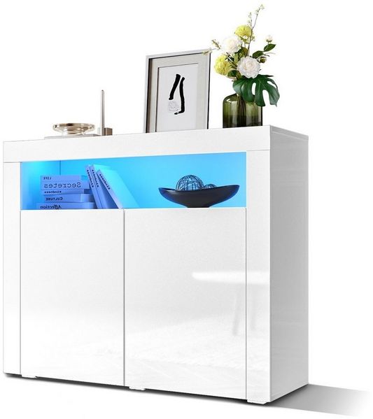 SONNI Kommode Kommode Weiß 108x40x92cm mit LED, Kommodenschrank Sideboard Hochglanz, Standschrank