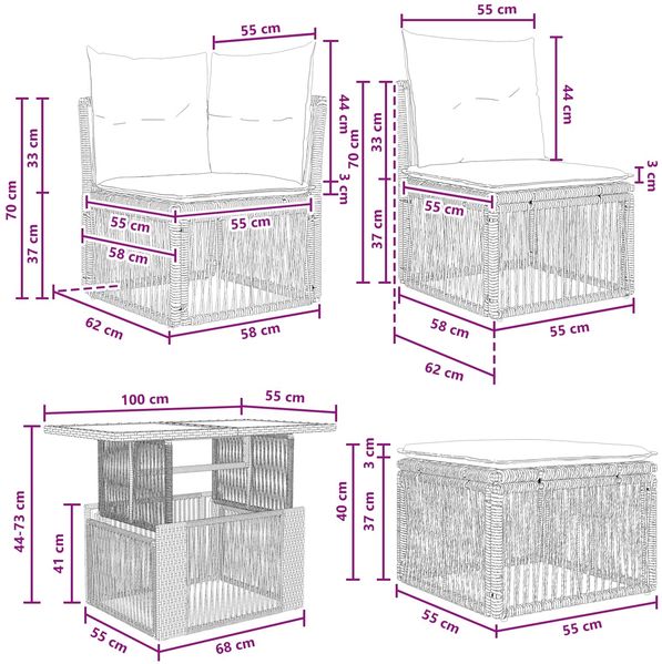 vidaXL Gartensofa-set 11 pcs Grau und Dunkelgrau Poly-Rattan 3435323 Bild 7