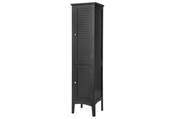 COSTWAY Hochschrank Bad,schmal,mit 2 Lamellentür,5 Fächern,37x37x160cm