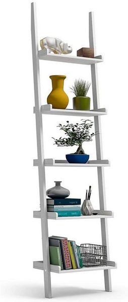 COSTWAY Leiterregal mit 5 Boeden Standregal Treppenregal Pflanzenregal Holzregal Stufenregal Wandregal Dekoregal Blumenregal Buecherregal weiss Bild 5