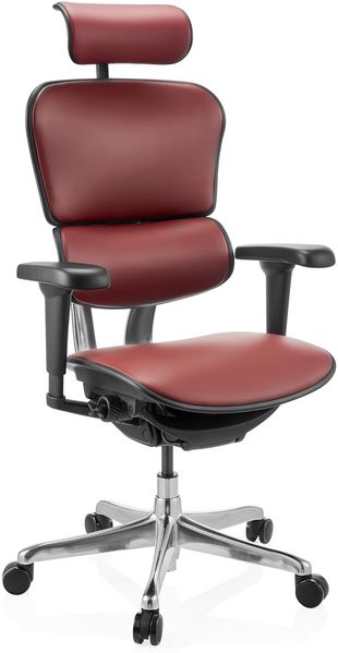 hjh OFFICE Bürostuhl ergonomisch ERGOHUMAN Ultra L GEN2 Originales Design, Bürosessel mit Flexibler Lendenwirbelstütze, Leder, Burgunderrot