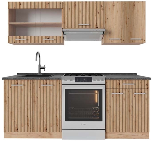 Küchenzeile R-Line Artisan-Eiche/Goldkraft Eiche 200 cm , AP Anthrazit Vicco