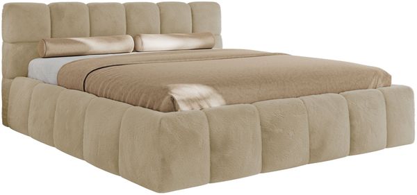 Doppelbett mit Gasdruckfeder, Polsterbett NIRA CLASSIC Holzlattenrost Bett mit Stauraum, gepolstertes Kopfteil Bettkasten - 140 x 200 cm - Creme Plüsch - Bild 5