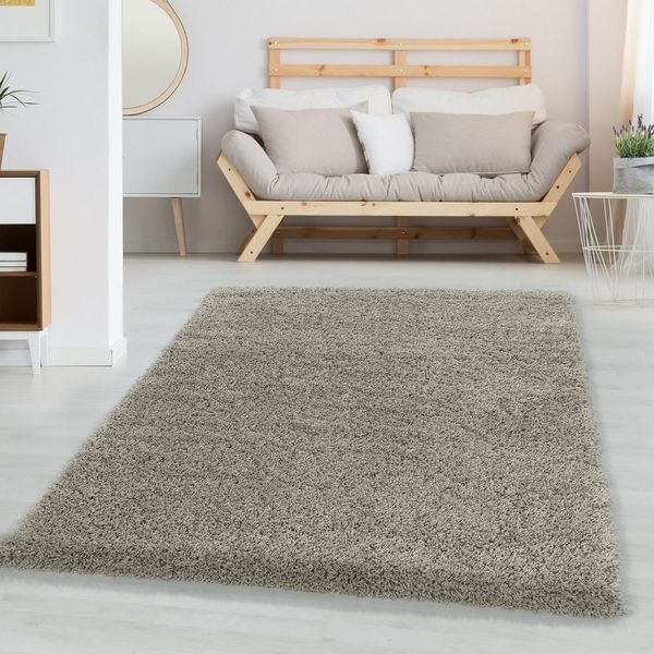 Carpettex 'Unicolor' Hochflor-Teppich, Höhe: 30 mm, Shaggy Langflor, Natur, 80 cm (Rund)