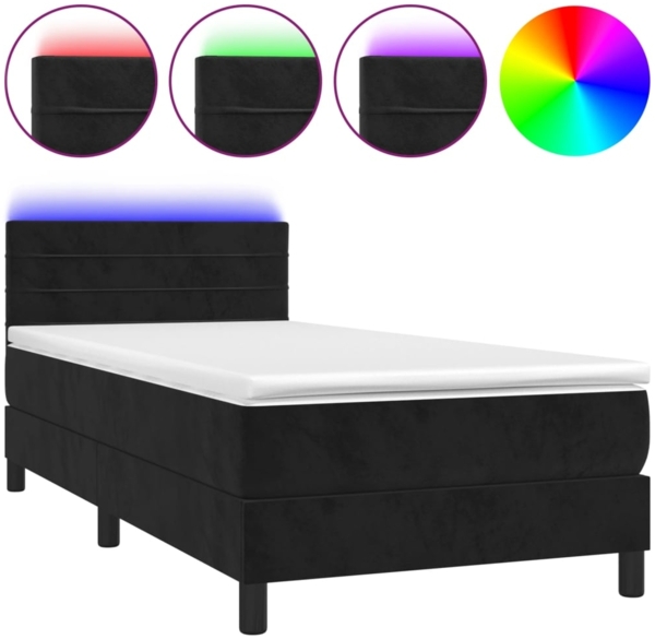 vidaXL Boxspringbett mit Matratze & LED Schwarz 100x200 cm Samt 3134449