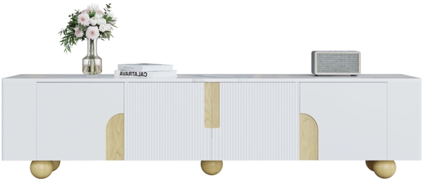 Weißer TV-Schrank , 4 Türen, elegantes Design,180×40×44 cm, Weiß und Holzfarbe,modernes Design, viel Stauraum Bild 9
