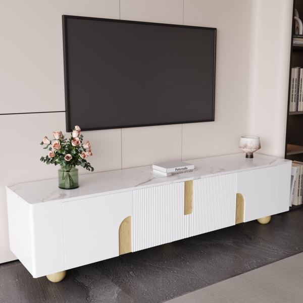 Weißer TV-Schrank , 4 Türen, elegantes Design,180×40×44 cm, Weiß und Holzfarbe,modernes Design, viel Stauraum Bild 7