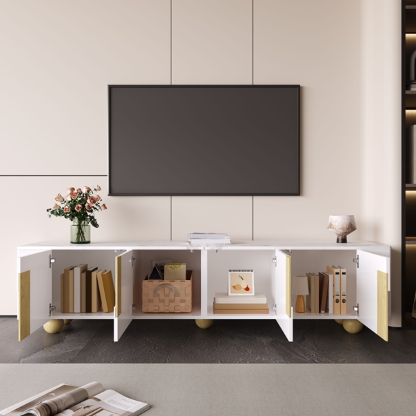 Weißer TV-Schrank , 4 Türen, elegantes Design,180×40×44 cm, Weiß und Holzfarbe,modernes Design, viel Stauraum Bild 6