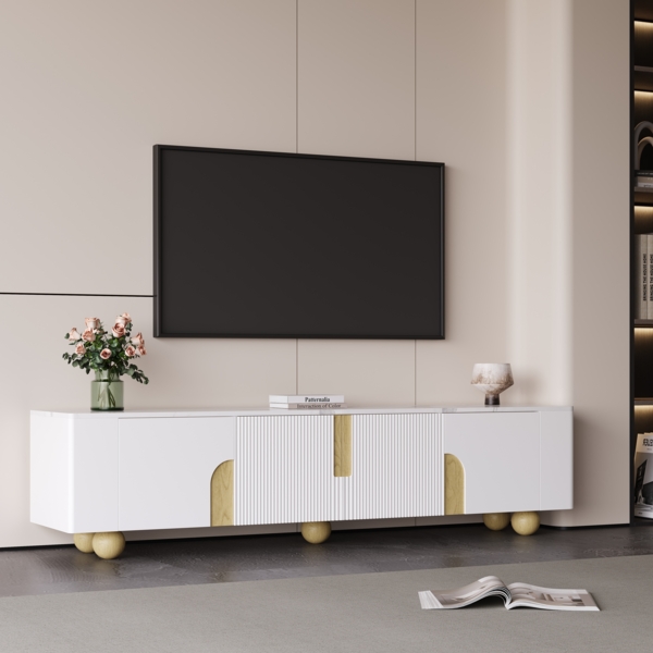Weißer TV-Schrank , 4 Türen, elegantes Design,180×40×44 cm, Weiß und Holzfarbe,modernes Design, viel Stauraum Bild 8