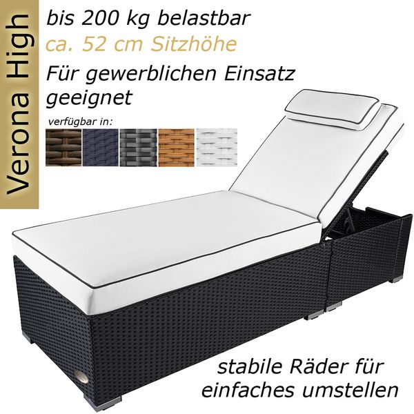 Sonnenliege Verona High mit Rollen und Auflage Creme-Weiss, Farbe Schwarz Bild 2