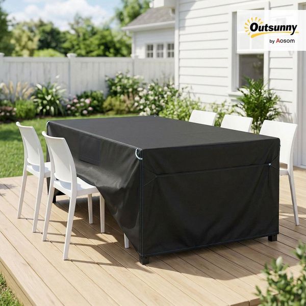 Outsunny Gartenmöbel-Schutzhülle Winddicht Abdeckhaubeaus 420D Oxford Gewebe (Winterfest Wasserdicht Abdeckung, 1-St, Anti-UV Abdeckplane), für Gartentische Terrassenmöbel Stapelstühle 180x120x74cm Schwarz