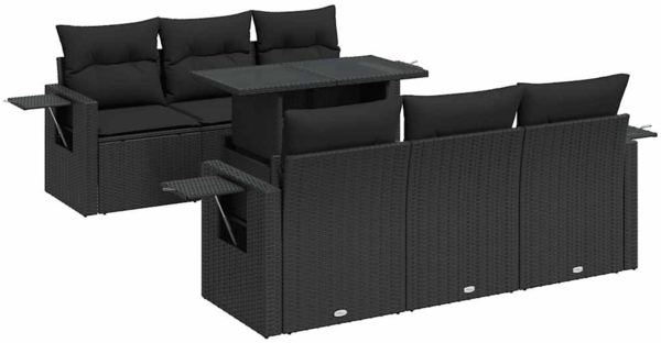 vidaXL 7-tlg. Garten-Sofagarnitur mit Kissen Schwarz Poly Rattan 3326416