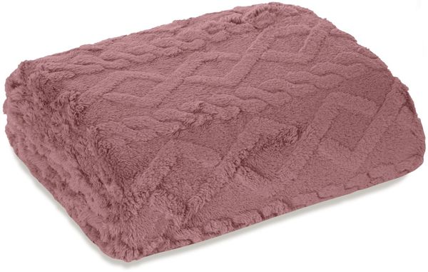 Weiche Wohndecke Decke Kuscheldecke mit elegantem Zopf Muster 150x200 cm altrosa
