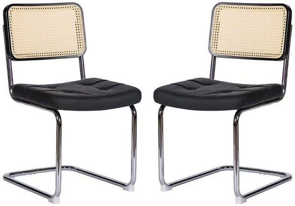 REDOM Esszimmerstuhl Rattan Seiten Akzentstühle mit Chrombeinen (Moderne Mid-Century Breuer Design Stühle, Gepolsterte Esszimmer, 4 St)