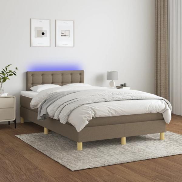 vidaXL Boxspringbett mit Matratze & LED Stoff Taupe 120 x 200 cm, Härtegrad: H2 [3134025]