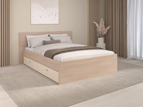 Vente-unique - VELONA Bett Holz, Platte BeigeBeige - B 243 cm x H 82,6 cm x L 164,4 cm