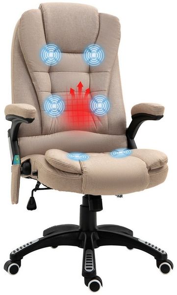 Vinsetto Schreibtischstuhl mit Vibrationsmassage, Heiz-, Liegefunktion, ergonomisch (Massagesessel, 1 St), für Wohnbereich, Braun