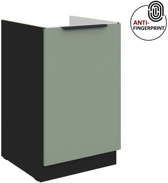 Küchen Spülenunterschrank 50 cm Küche ARIA Aquamarin ultra matt + Schwarz matt, hochwertige Fronten mit Anti Fingerprint Beschichtung Küchenzeile Küchenblock