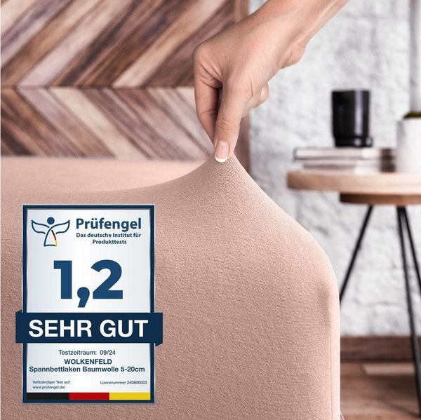 Wolkenfeld Spannbettlaken 100% Baumwolle - Superweiches Bettlaken für Matratzen von 5 bis 20cm, Jersey, Gummizug: rundum, (1 Stück), Rutschfest & Blickdicht - 90x200, 140x200, 160x200, 180x200 200x200