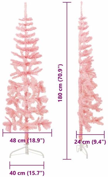 vidaXL Künstlicher Halb-Weihnachtsbaum mit Ständer Schlank Rosa 180 cm 344571 Bild 10