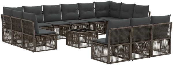 vidaXL Gartensofa-set 14 pcs Grau Poly-Rattan 3434390